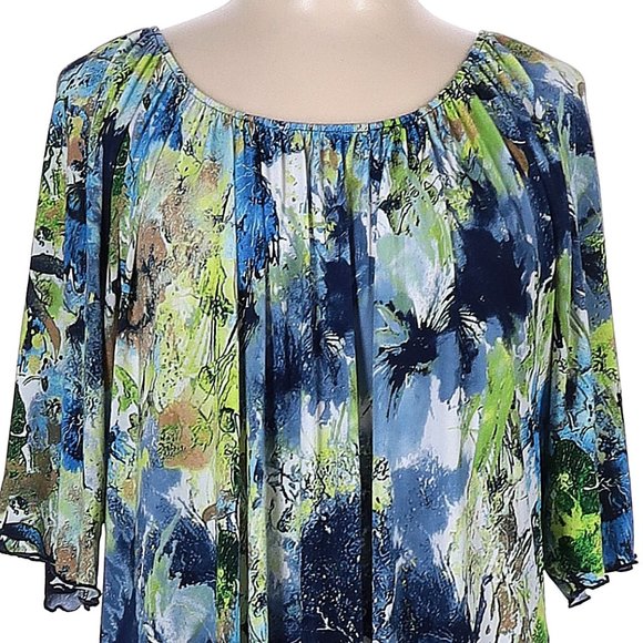 N Touch Multi-Color Abstract Floral Short Sleeve On/Off Shoulder Top Size L - Picture 3 of 4